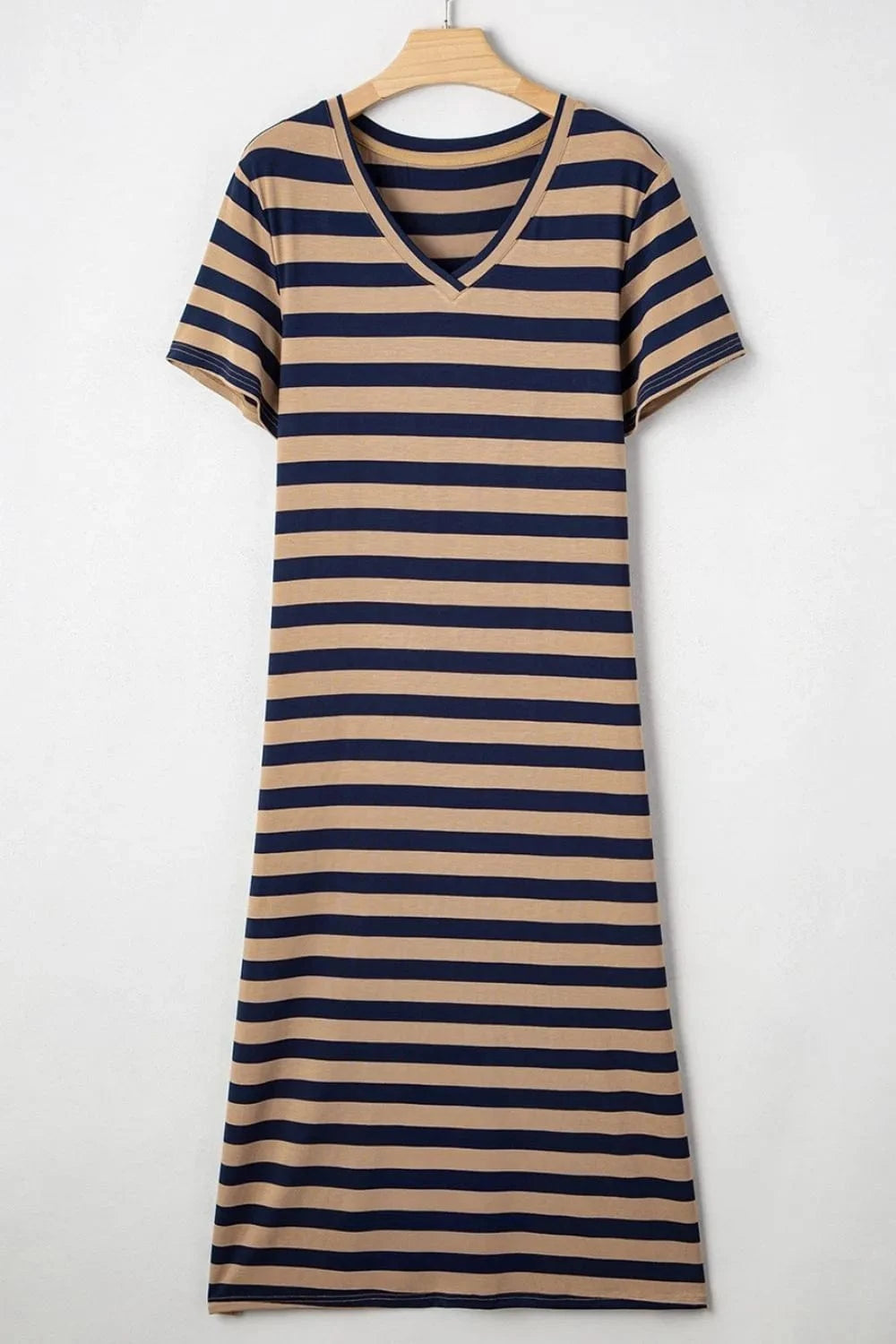 Casual Striped V-Neck Midi T-Shirt Dress everyday essentials
