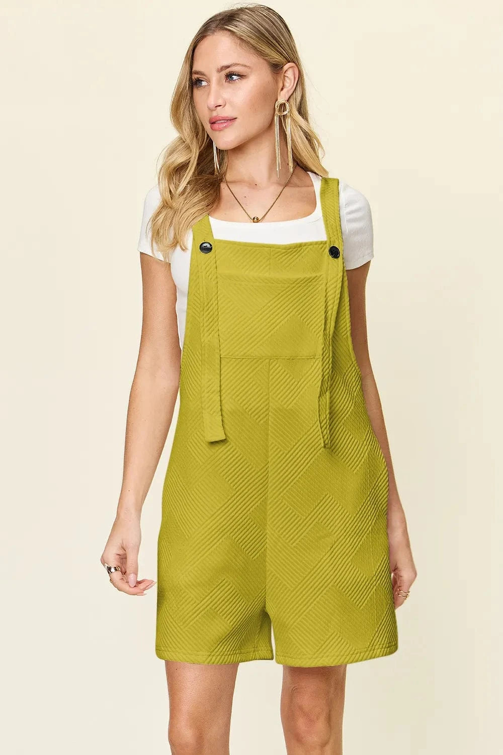 Chartreuse Double Take Full Size Texture Sleeveless Romper everyday essentials
