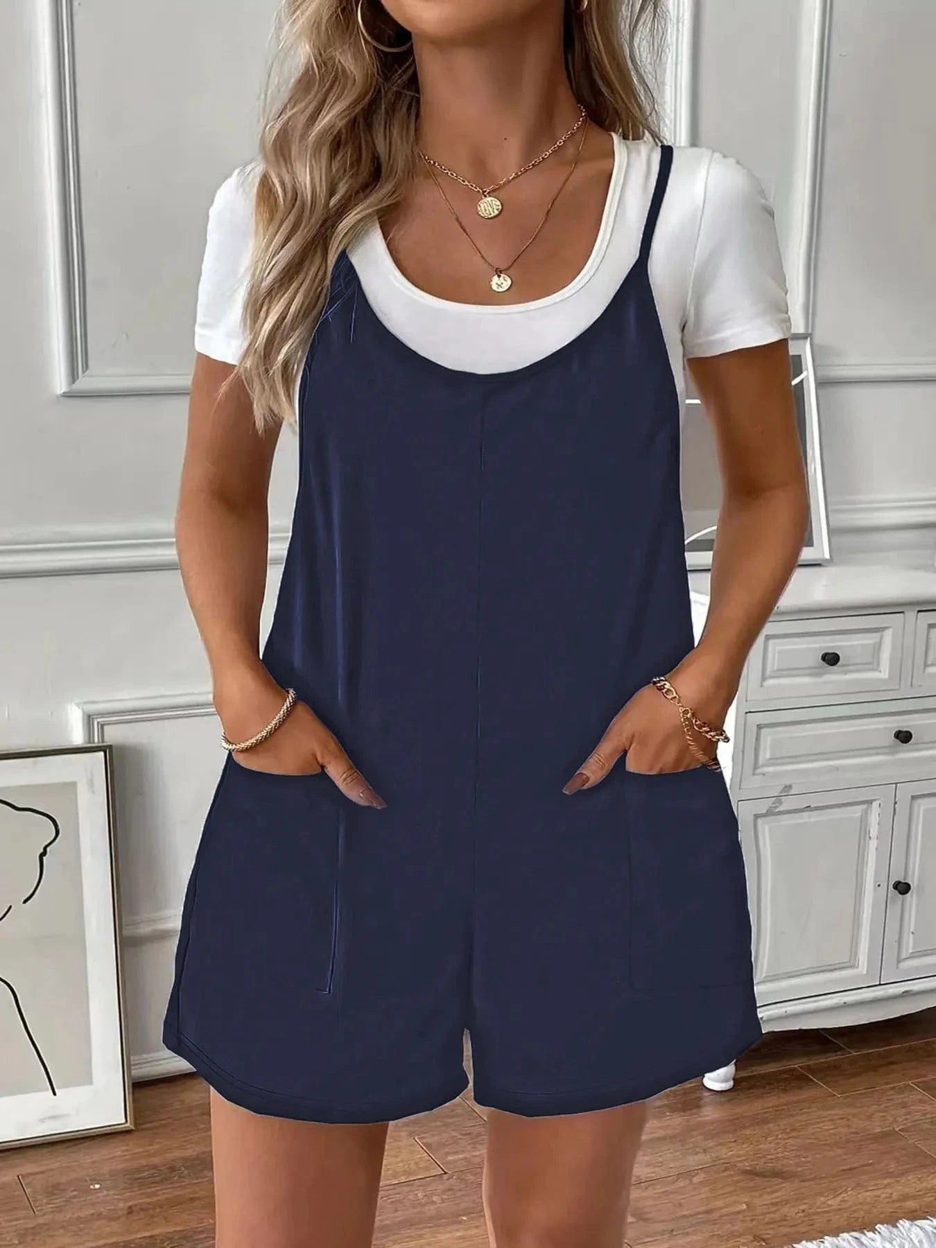 Dark Blue Full Size Scoop Neck Spaghetti Strap Overalls Plus Size everyday essentials