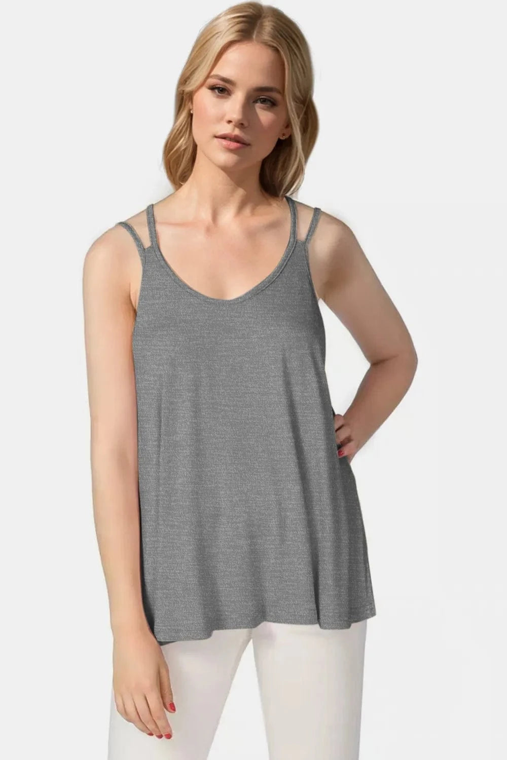 Dark Gray Basic Bae Bamboo Scoop Neck Double Spaghetti Straps Cami everyday essentials