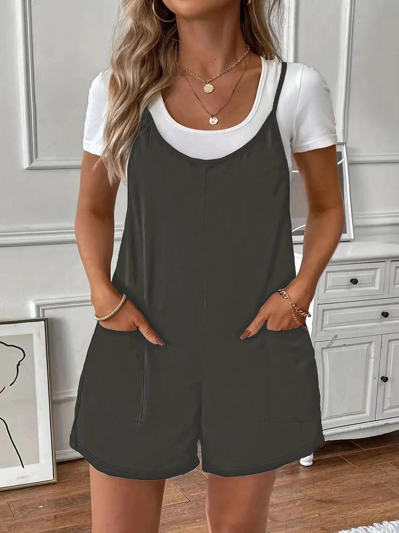 Dark Gray Full Size Scoop Neck Spaghetti Strap Overalls Plus Size everyday essentials