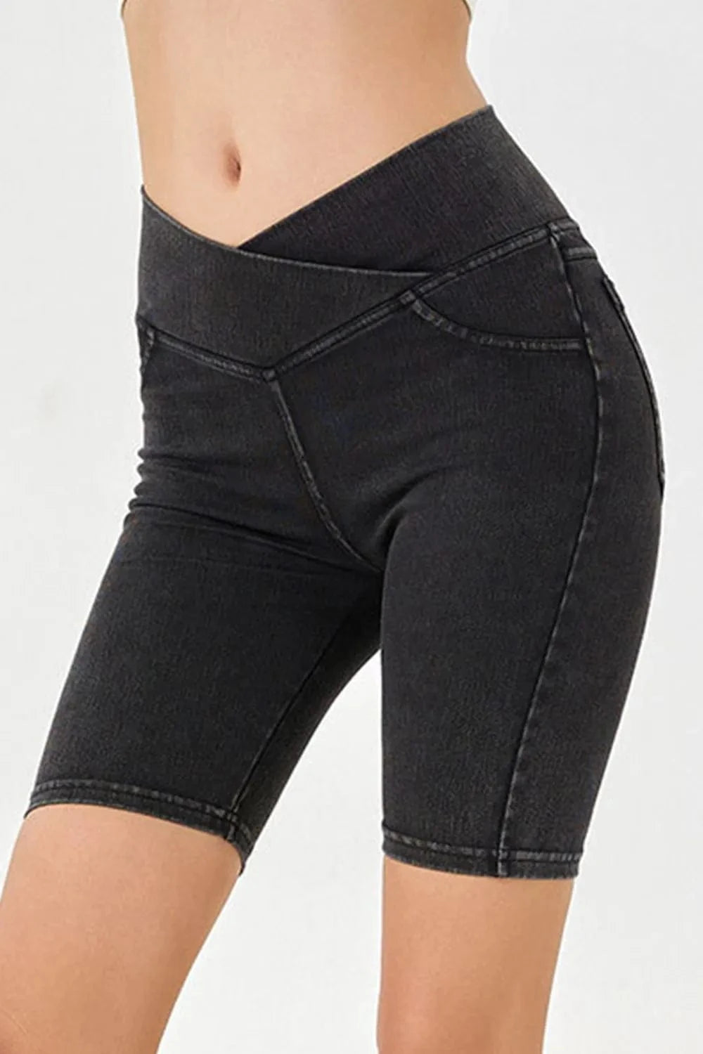 Dark Basic Bae Asymmetrical Waist Denim Shorts with Pockets everyday essentials