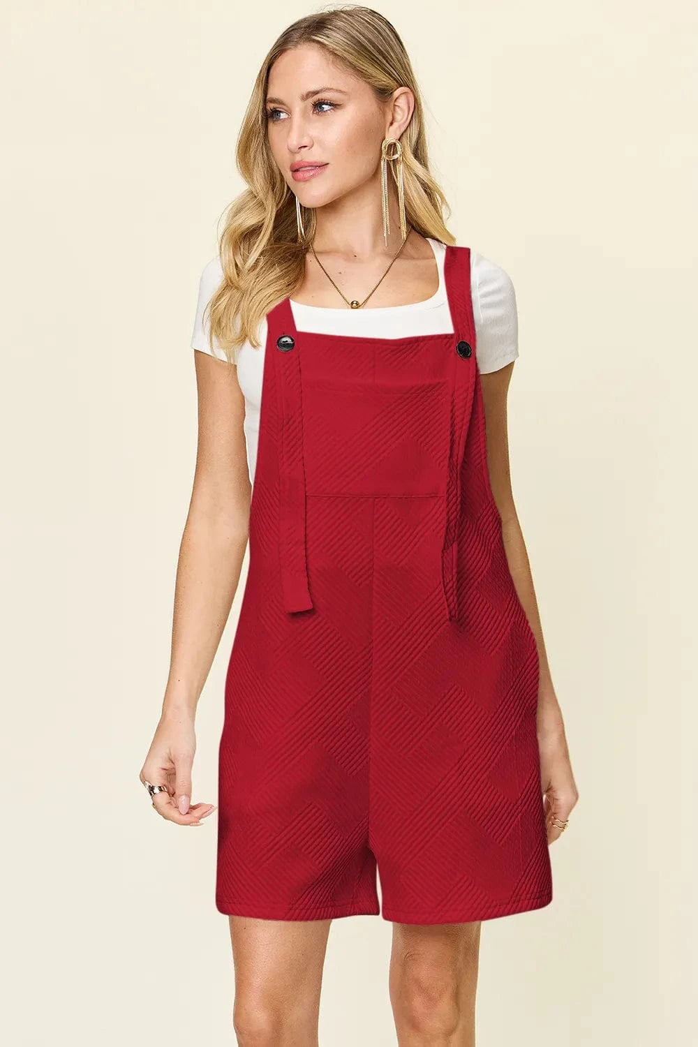 Deep Red Double Take Full Size Texture Sleeveless Romper everyday essentials