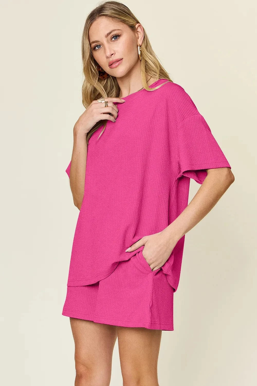 Double Take Basic style Round Neck Solid Set everyday essentials