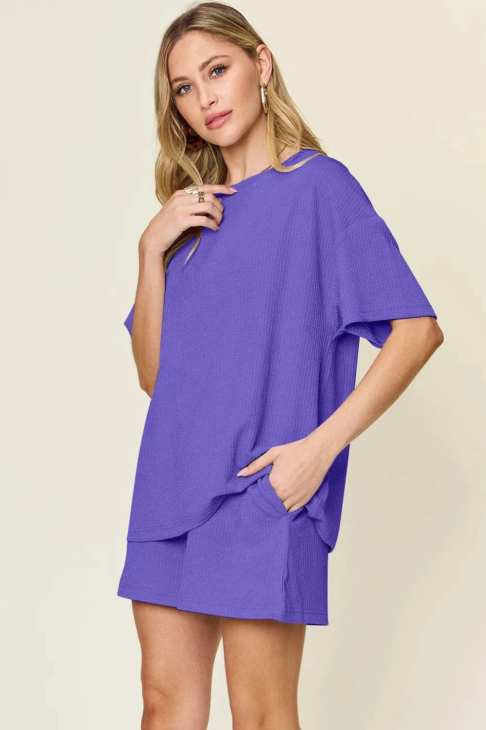 Double Take Basic style Round Neck Solid Set everyday essentials