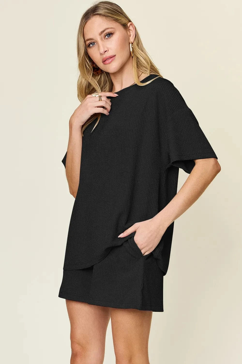 Double Take Basic style Round Neck Solid Set everyday essentials