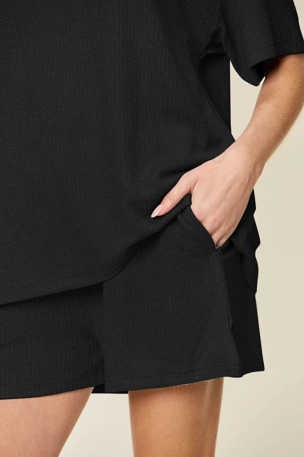 Double Take Basic style Round Neck Solid Set everyday essentials