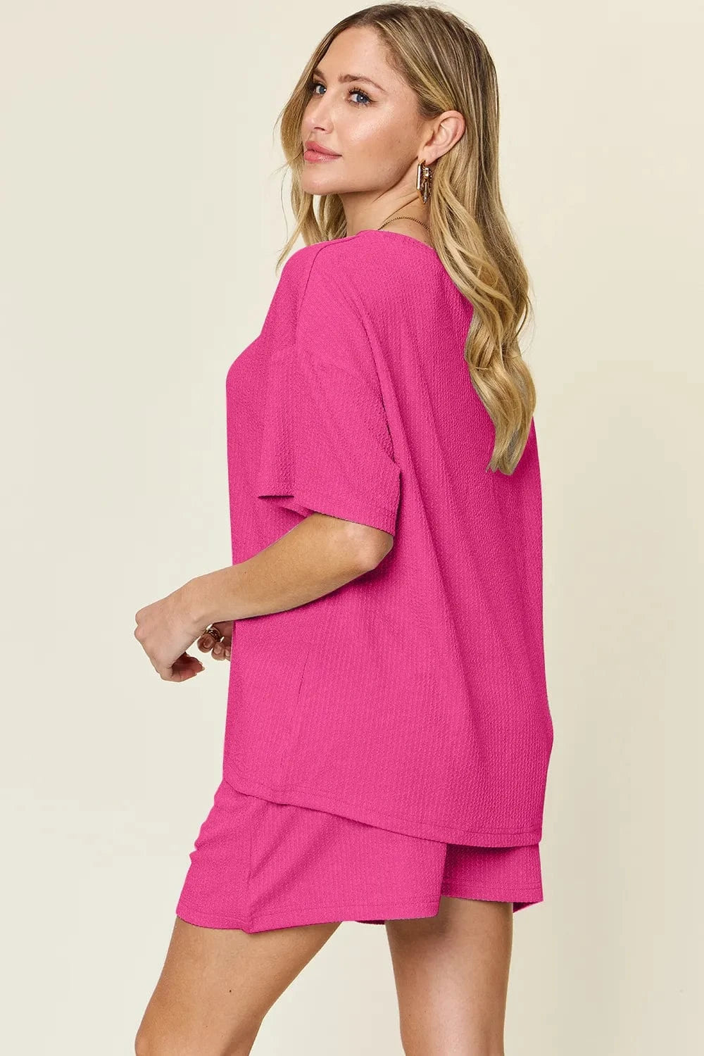Double Take Basic style Round Neck Solid Set everyday essentials