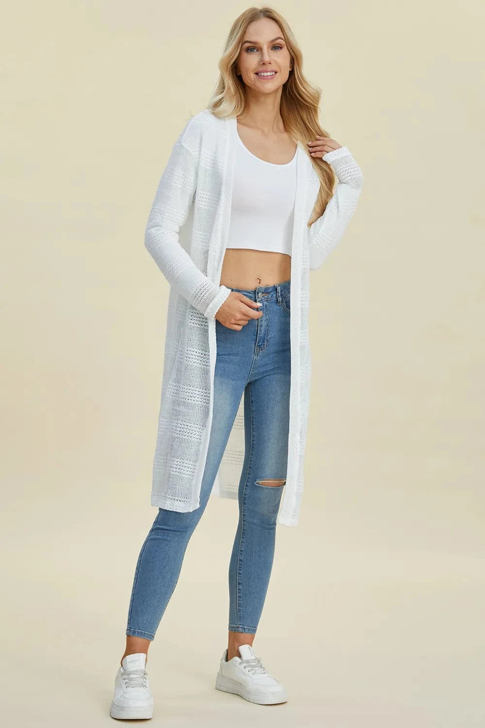 Double Take Full Size Open Front Longline Cardigan everyday essentials