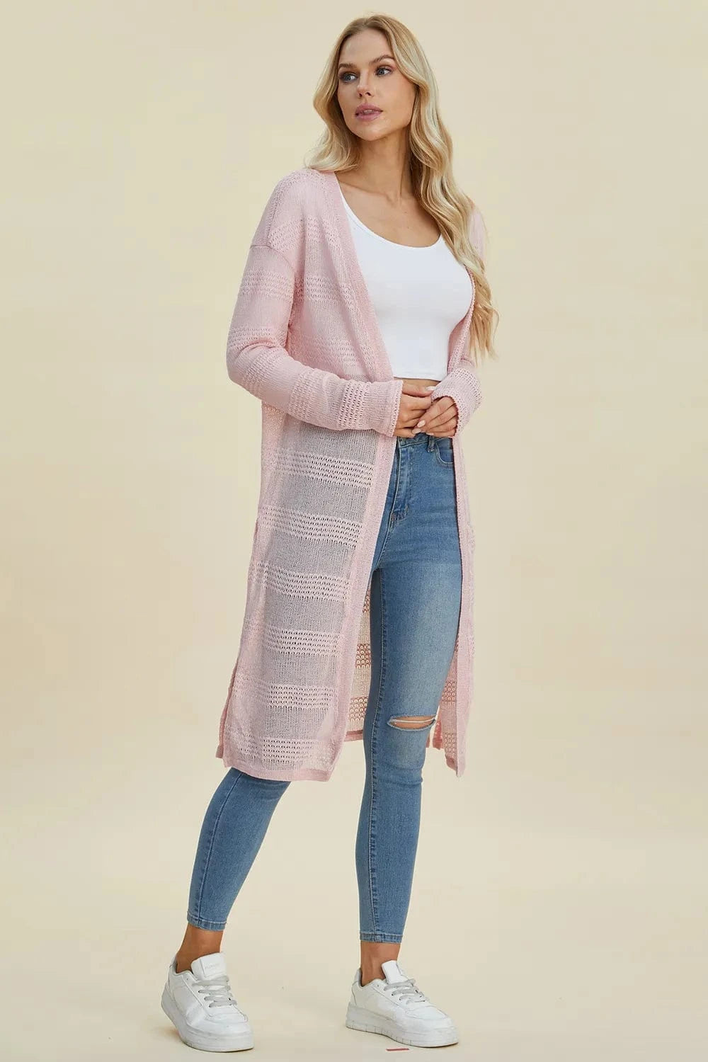 Double Take Full Size Open Front Longline Cardigan everyday essentials