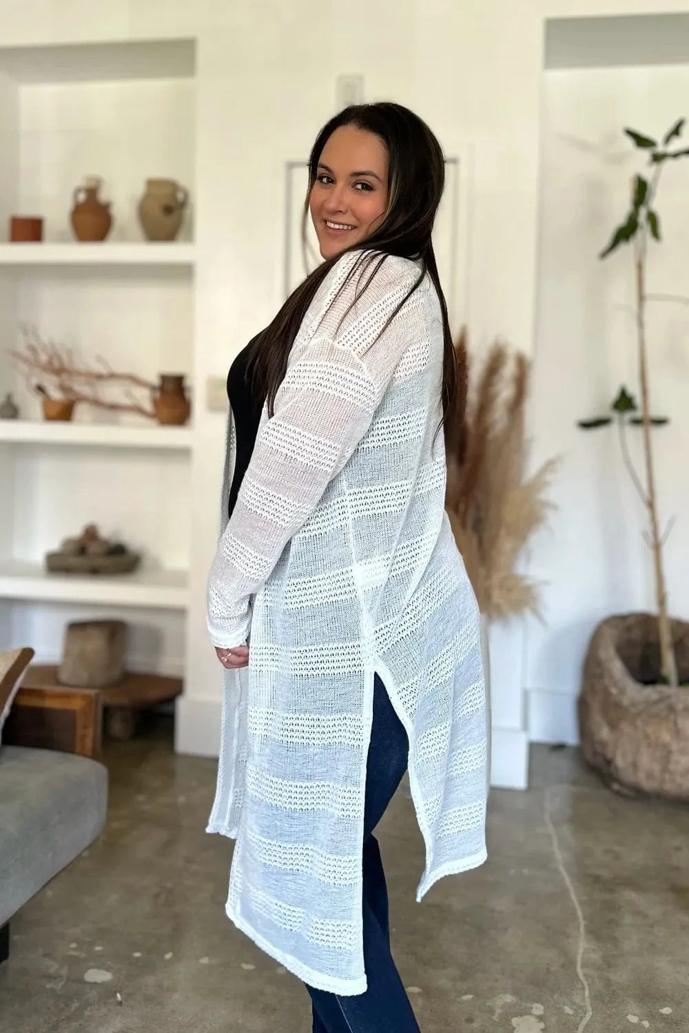 Double Take Full Size Open Front Longline Cardigan everyday essentials