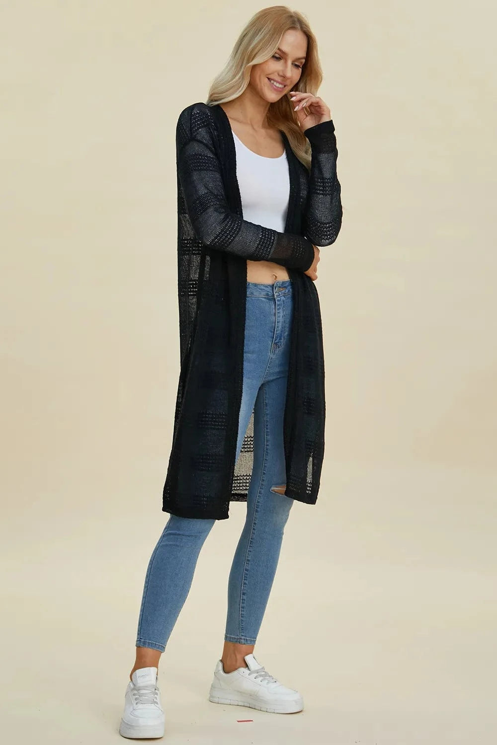 Double Take Full Size Open Front Longline Cardigan everyday essentials