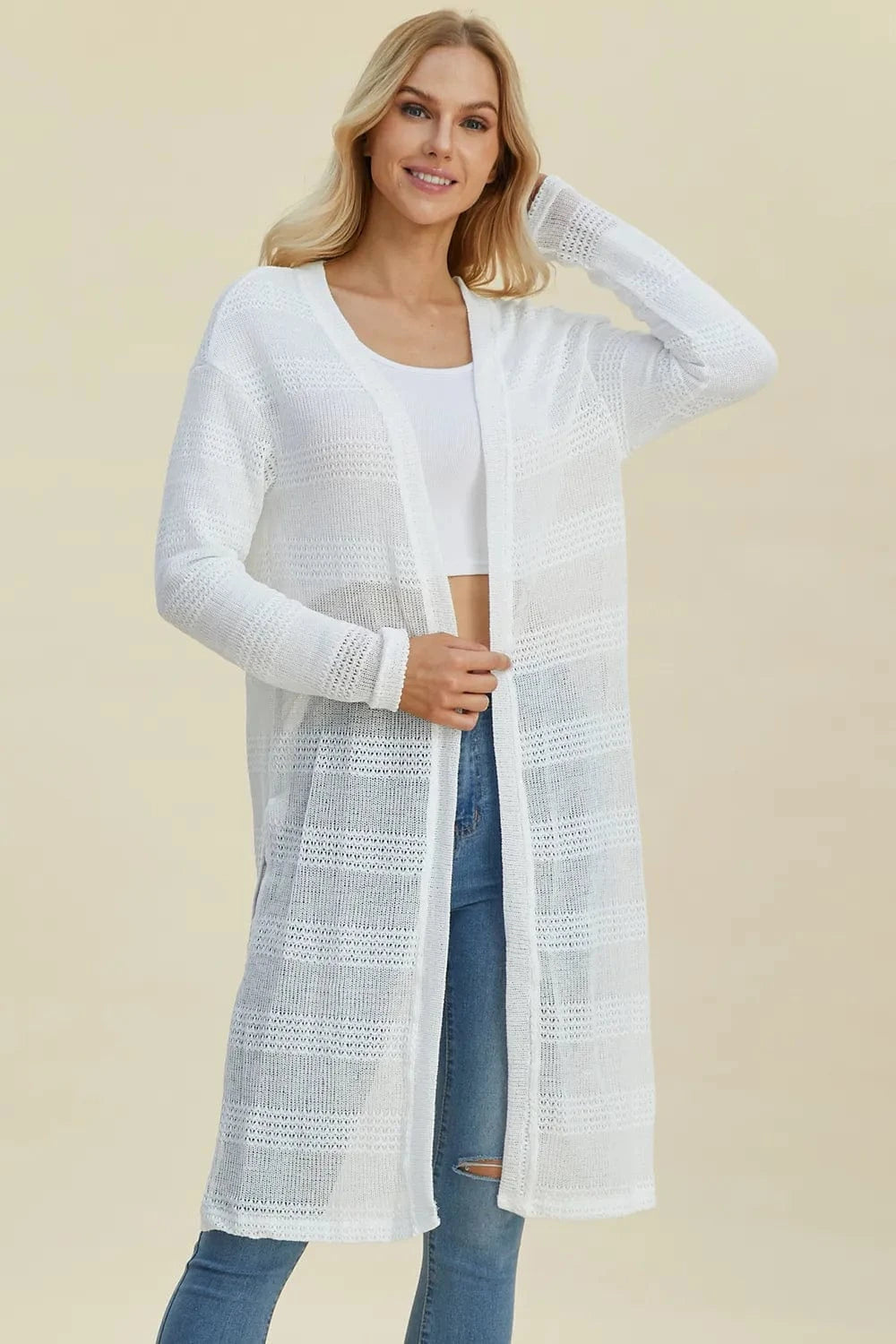 Double Take Full Size Open Front Longline Cardigan everyday essentials