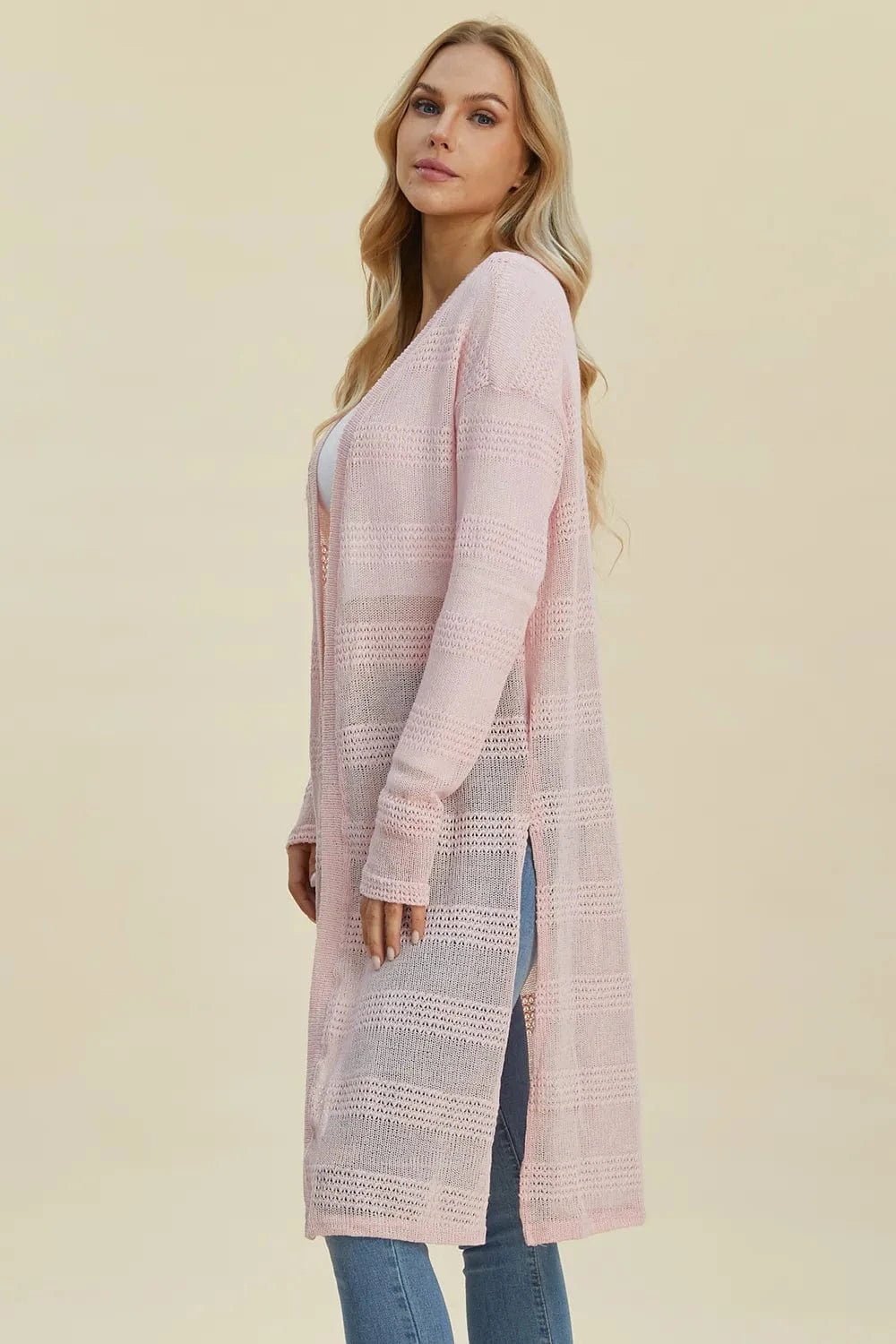 Double Take Full Size Open Front Longline Cardigan everyday essentials