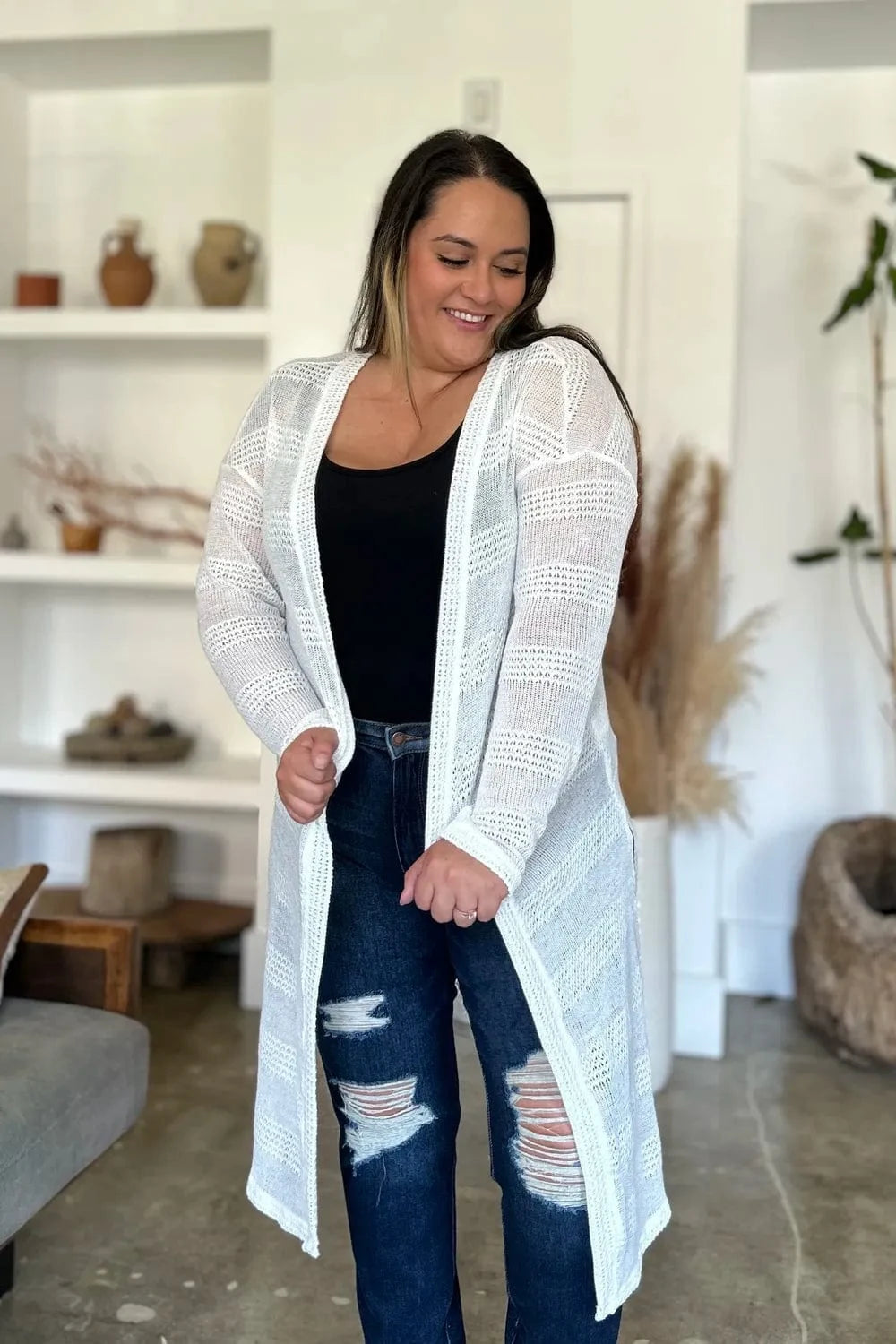 Double Take Full Size Open Front Longline Cardigan everyday essentials