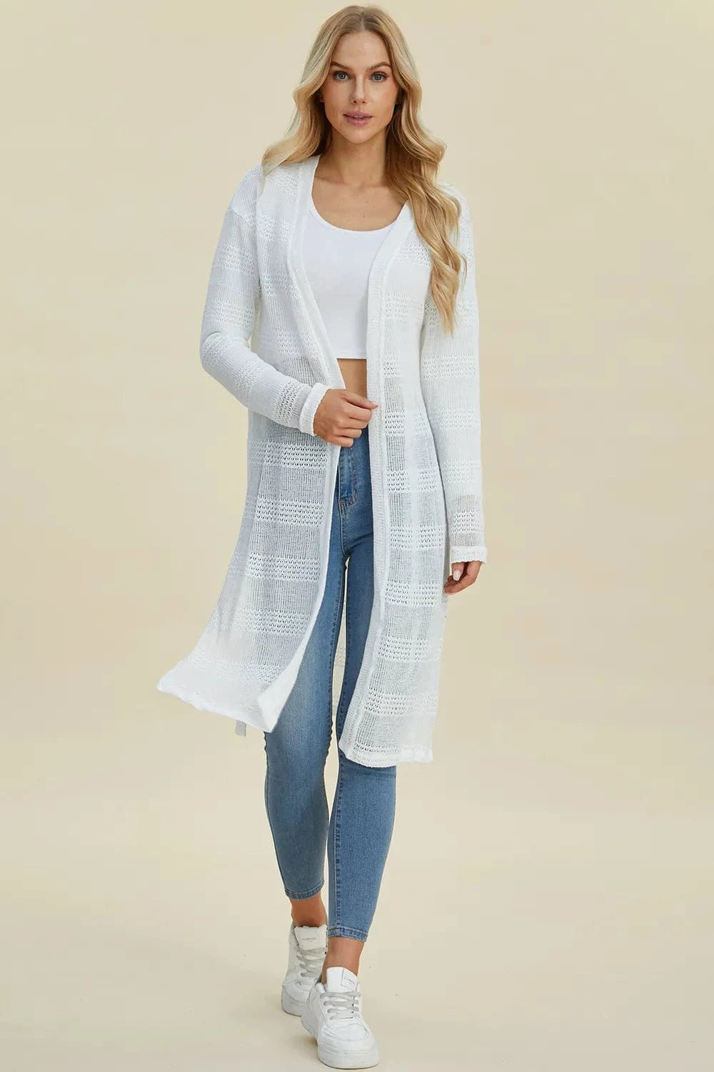 Double Take Full Size Open Front Longline Cardigan everyday essentials