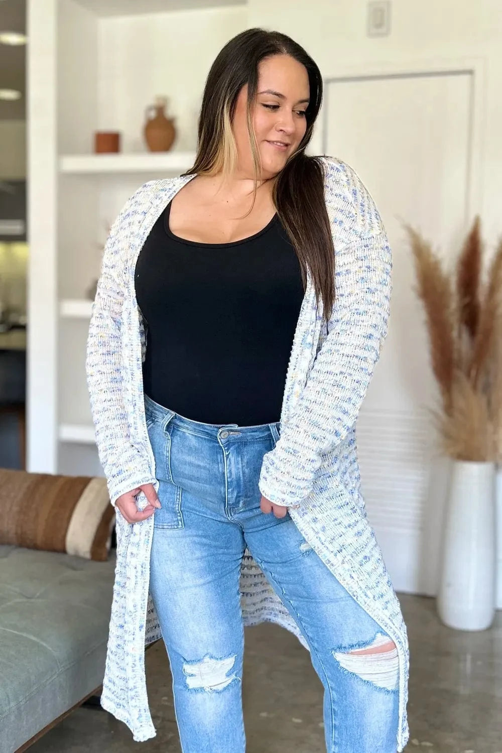 Double Take Full Size Open Front Longline Cardigan everyday essentials