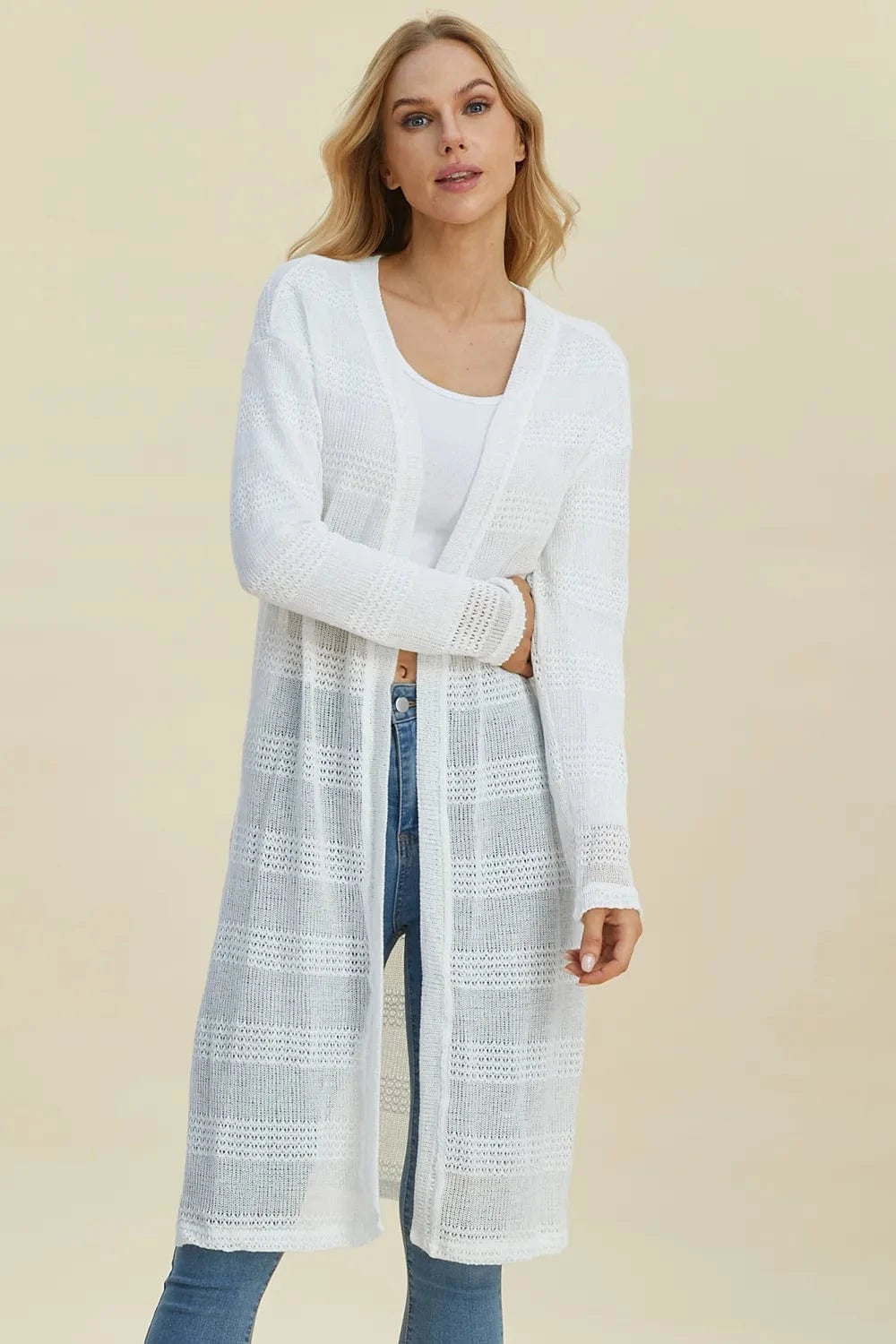 Double Take Full Size Open Front Longline Cardigan everyday essentials