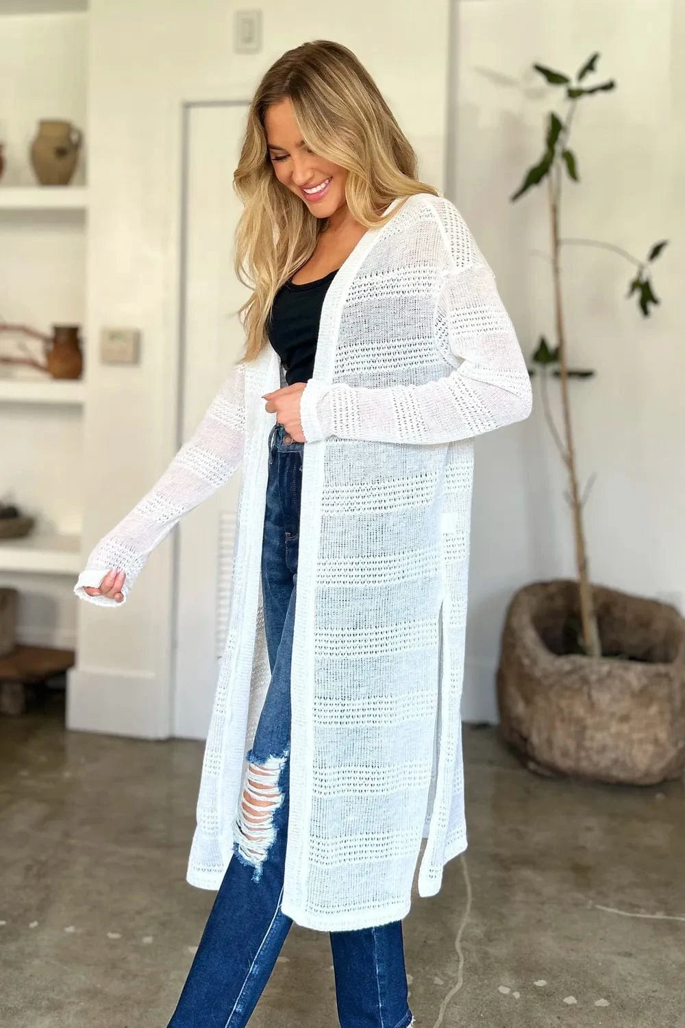 Double Take Full Size Open Front Longline Cardigan everyday essentials