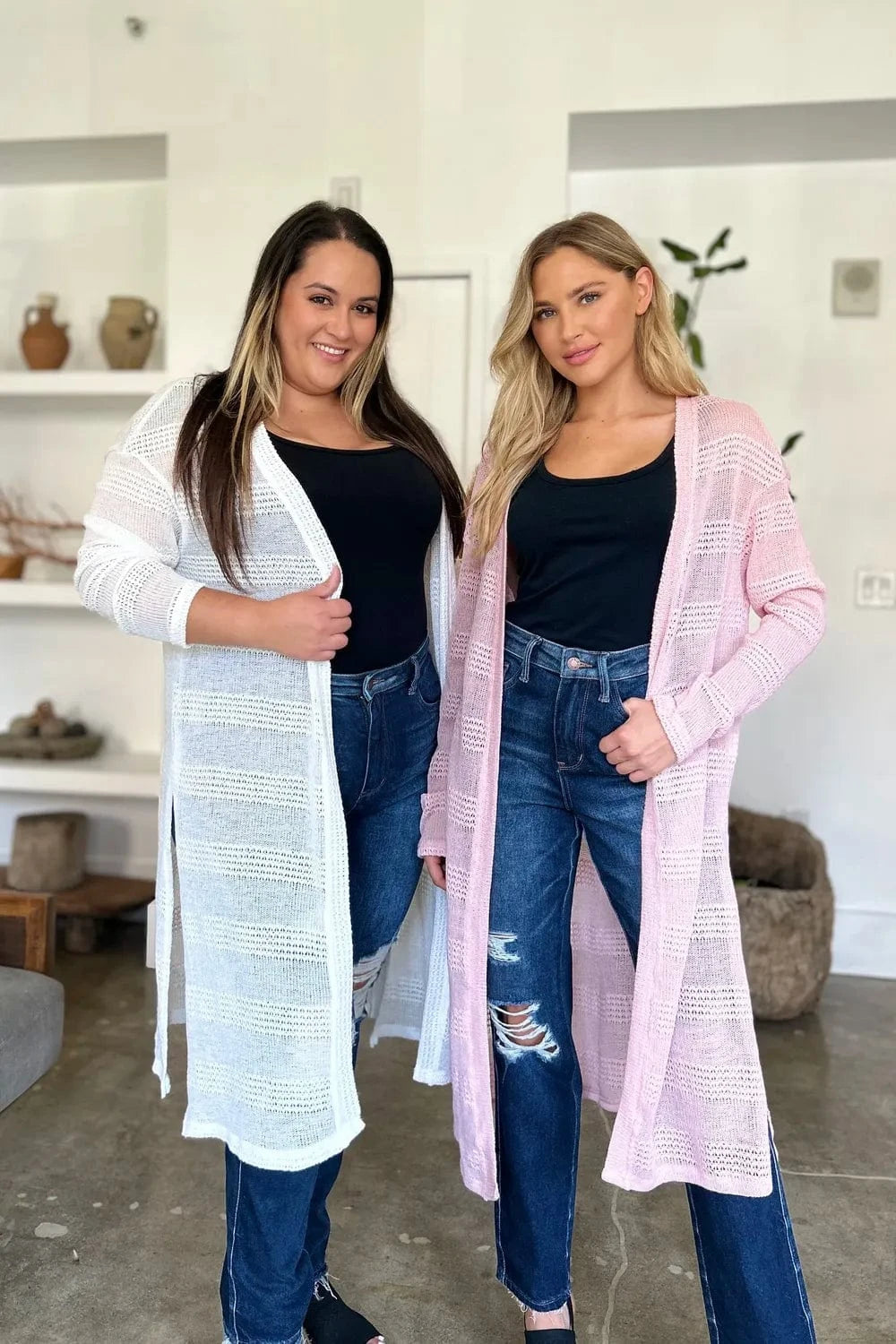 Double Take Full Size Open Front Longline Cardigan everyday essentials