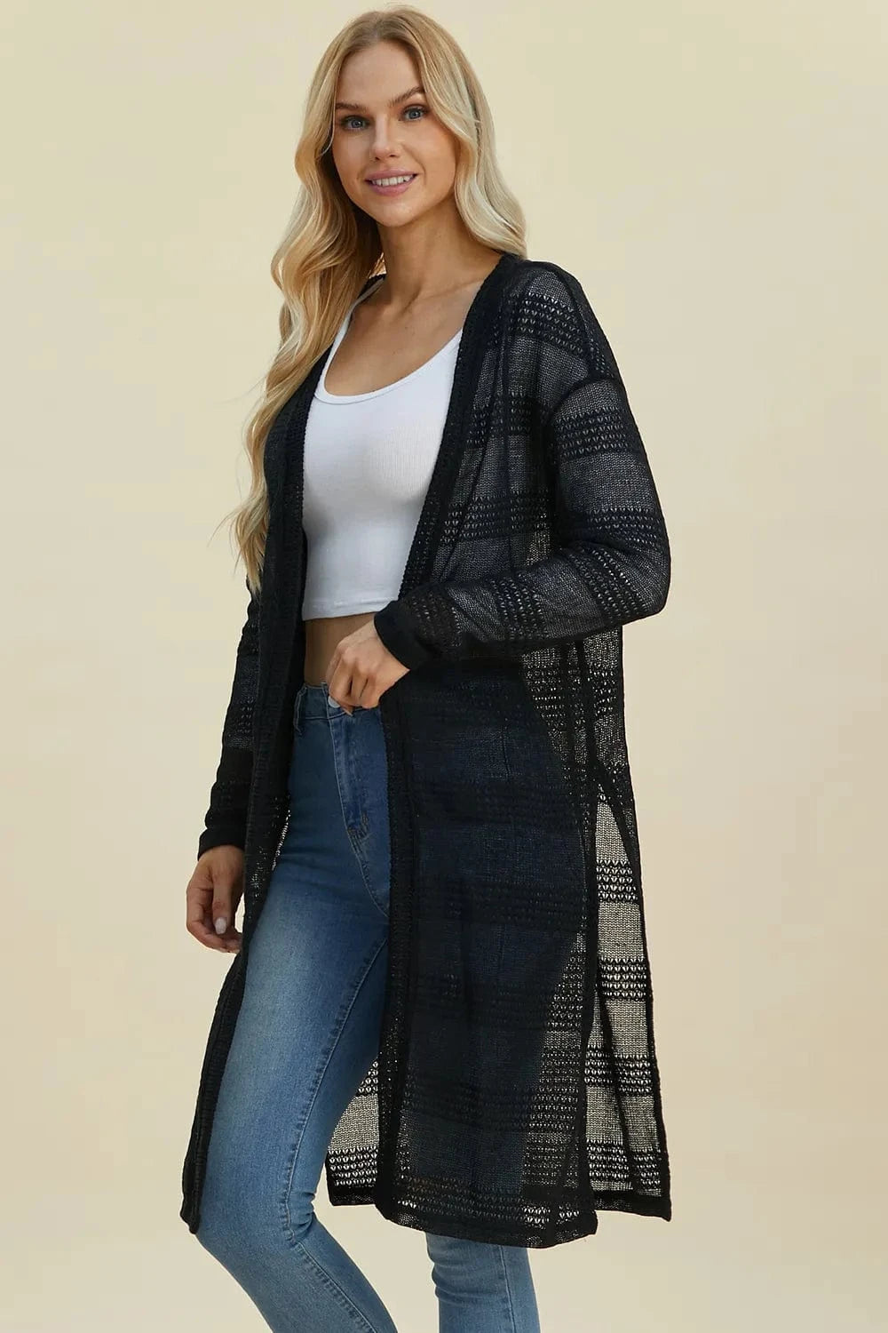 Double Take Full Size Open Front Longline Cardigan everyday essentials