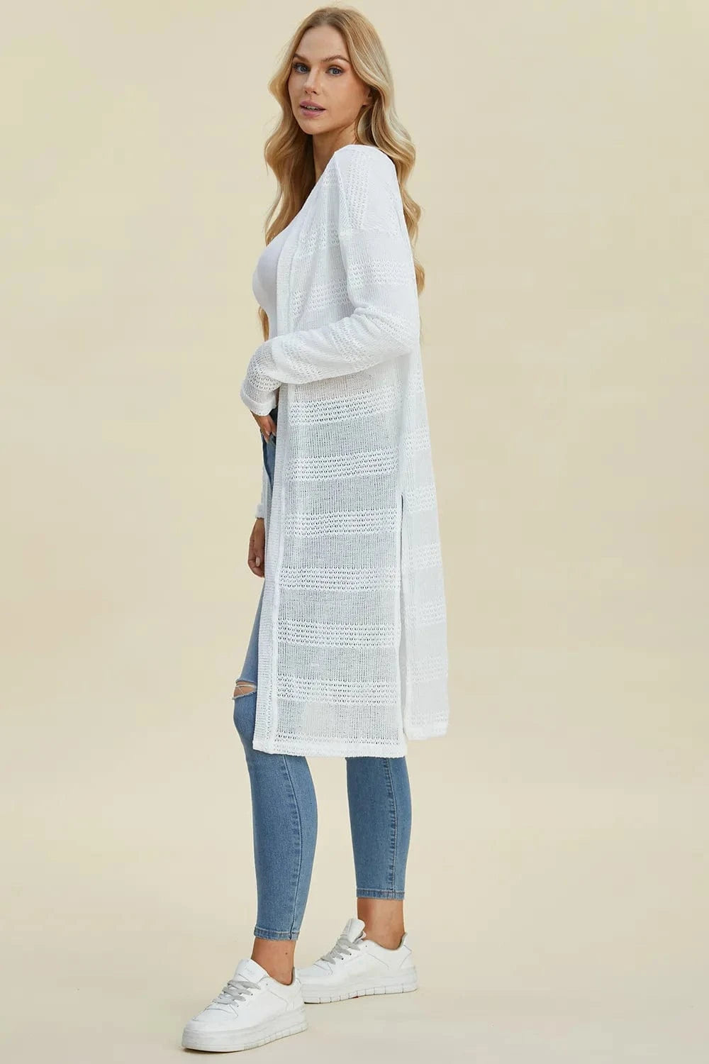 Double Take Full Size Open Front Longline Cardigan everyday essentials