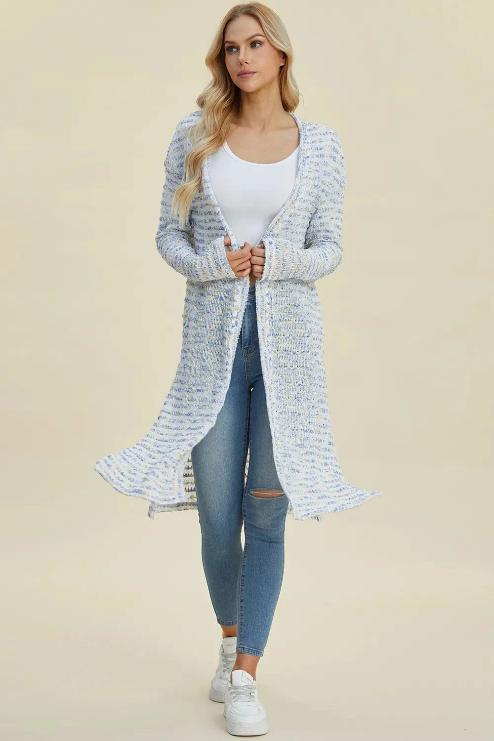 Double Take Full Size Open Front Longline Cardigan everyday essentials