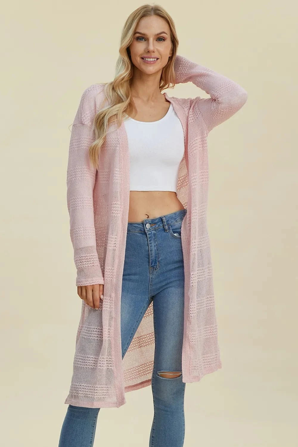 Double Take Full Size Open Front Longline Cardigan everyday essentials