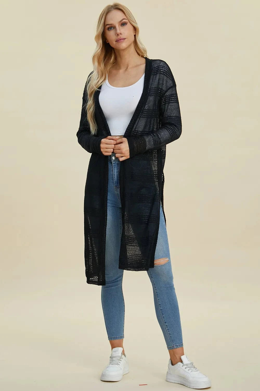 Double Take Full Size Open Front Longline Cardigan everyday essentials