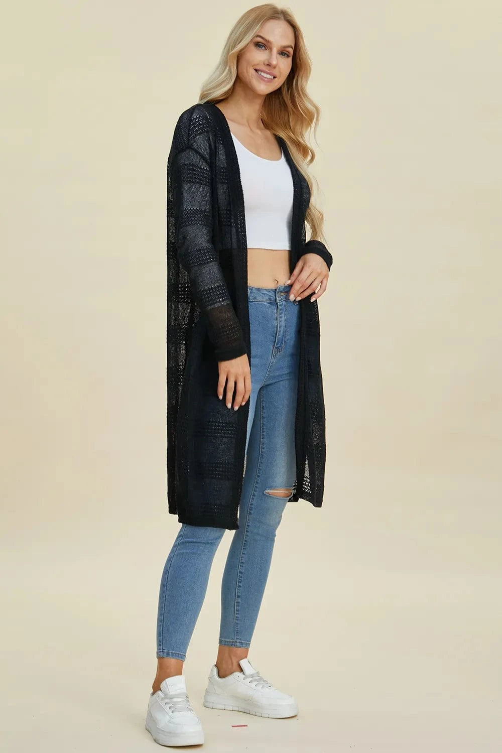 Double Take Full Size Open Front Longline Cardigan everyday essentials
