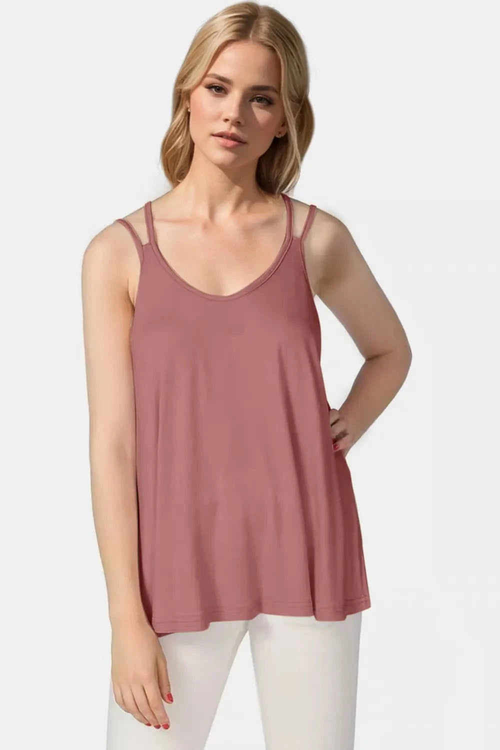 Dusty Pink Basic Bae Bamboo Scoop Neck Double Spaghetti Straps Cami everyday essentials