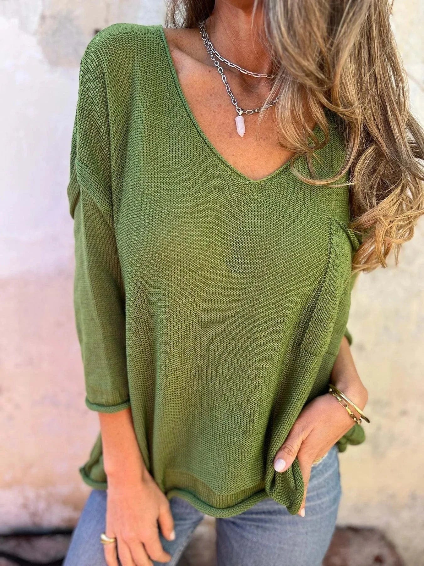 Full Size Casual V-Neck Knit Sweater Plus Size everyday essentials