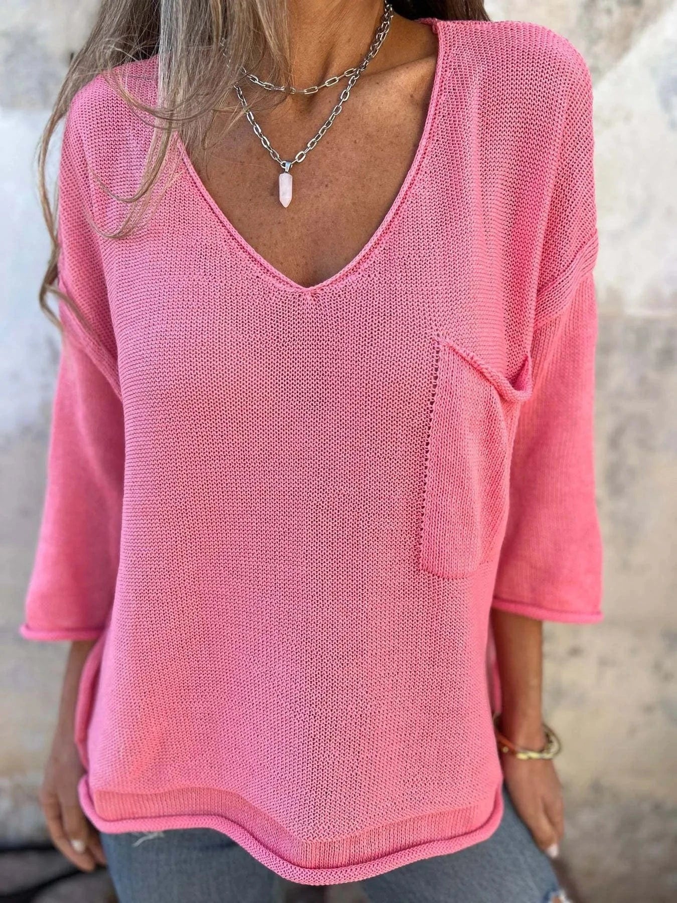 Full Size Casual V-Neck Knit Sweater Plus Size everyday essentials