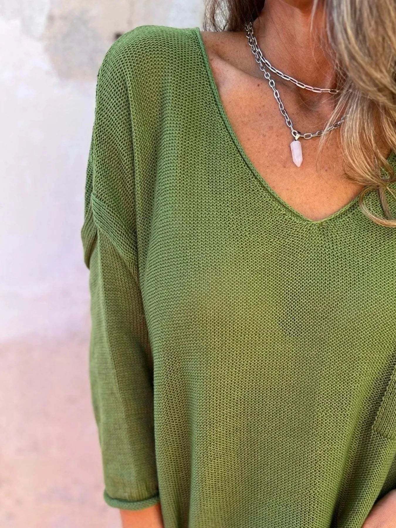 Full Size Casual V-Neck Knit Sweater Plus Size everyday essentials