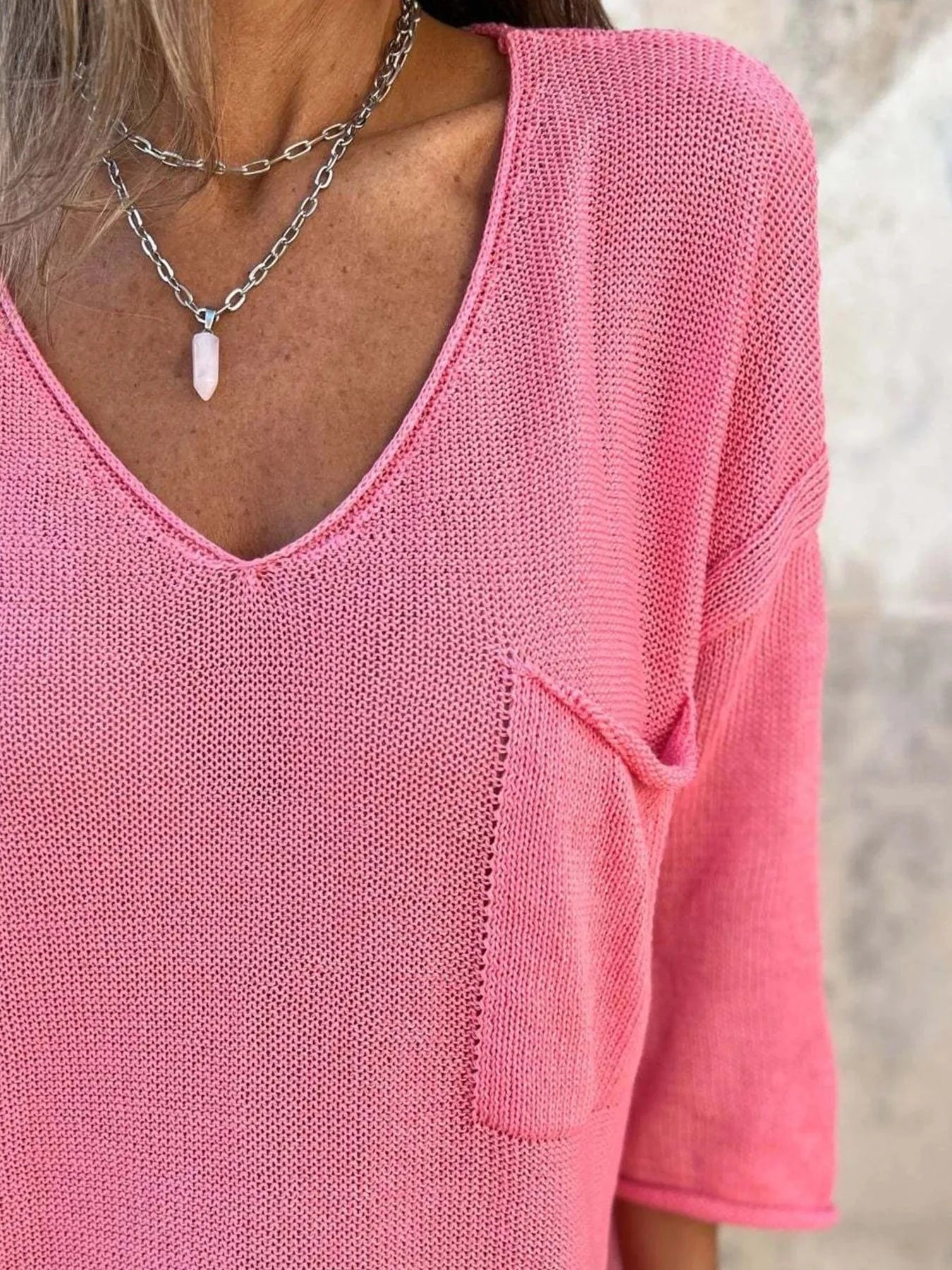 Full Size Casual V-Neck Knit Sweater Plus Size everyday essentials