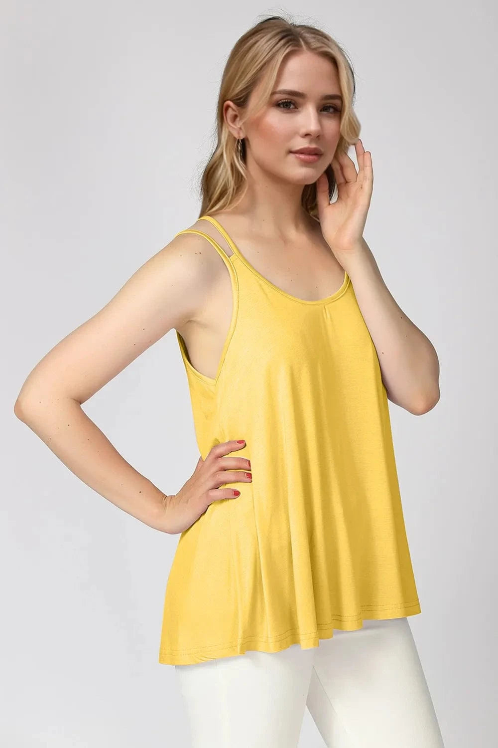 Gold Basic Bae Bamboo Scoop Neck Double Spaghetti Straps Cami everyday essentials