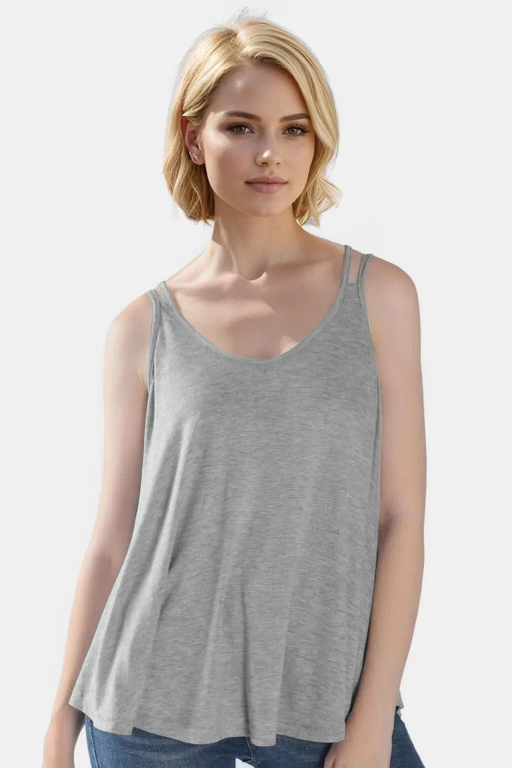 Gray Basic Bae Bamboo Scoop Neck Double Spaghetti Straps Cami everyday essentials