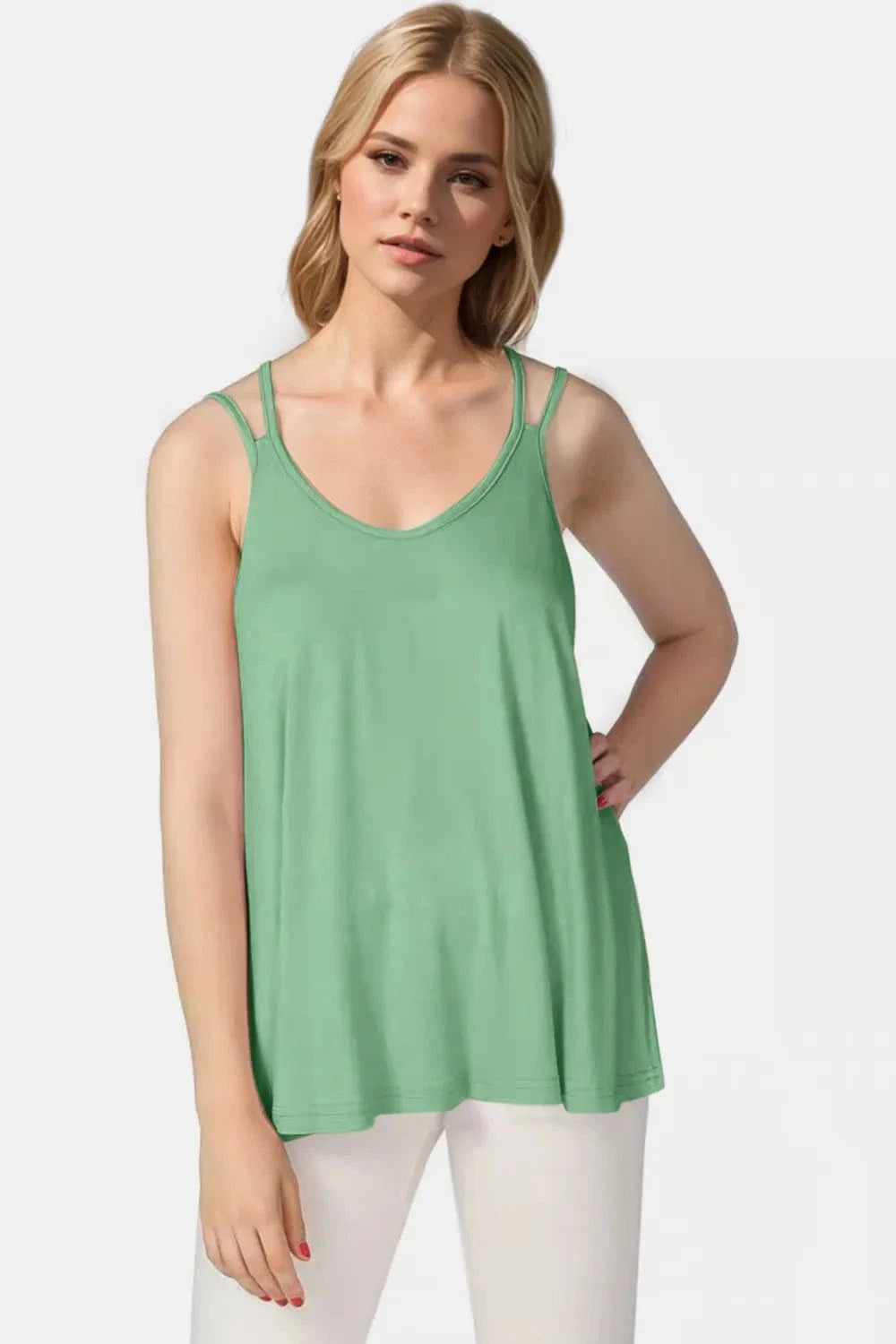 Green Basic Bae Bamboo Scoop Neck Double Spaghetti Straps Cami everyday essentials