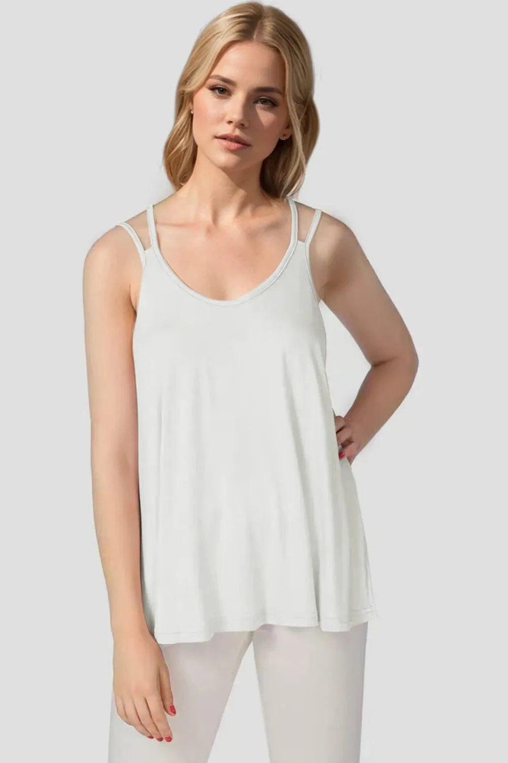 Ivory Basic Bae Bamboo Scoop Neck Double Spaghetti Straps Cami everyday essentials