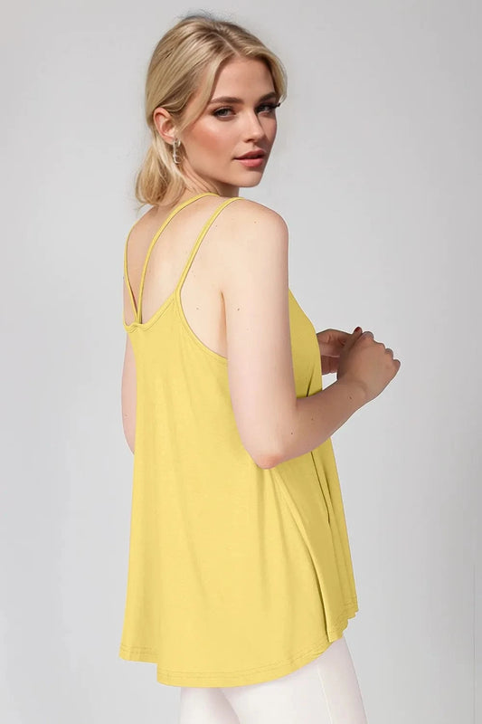 Light Yellow Basic Bae Bamboo Scoop Neck Double Spaghetti Straps Cami everyday essentials