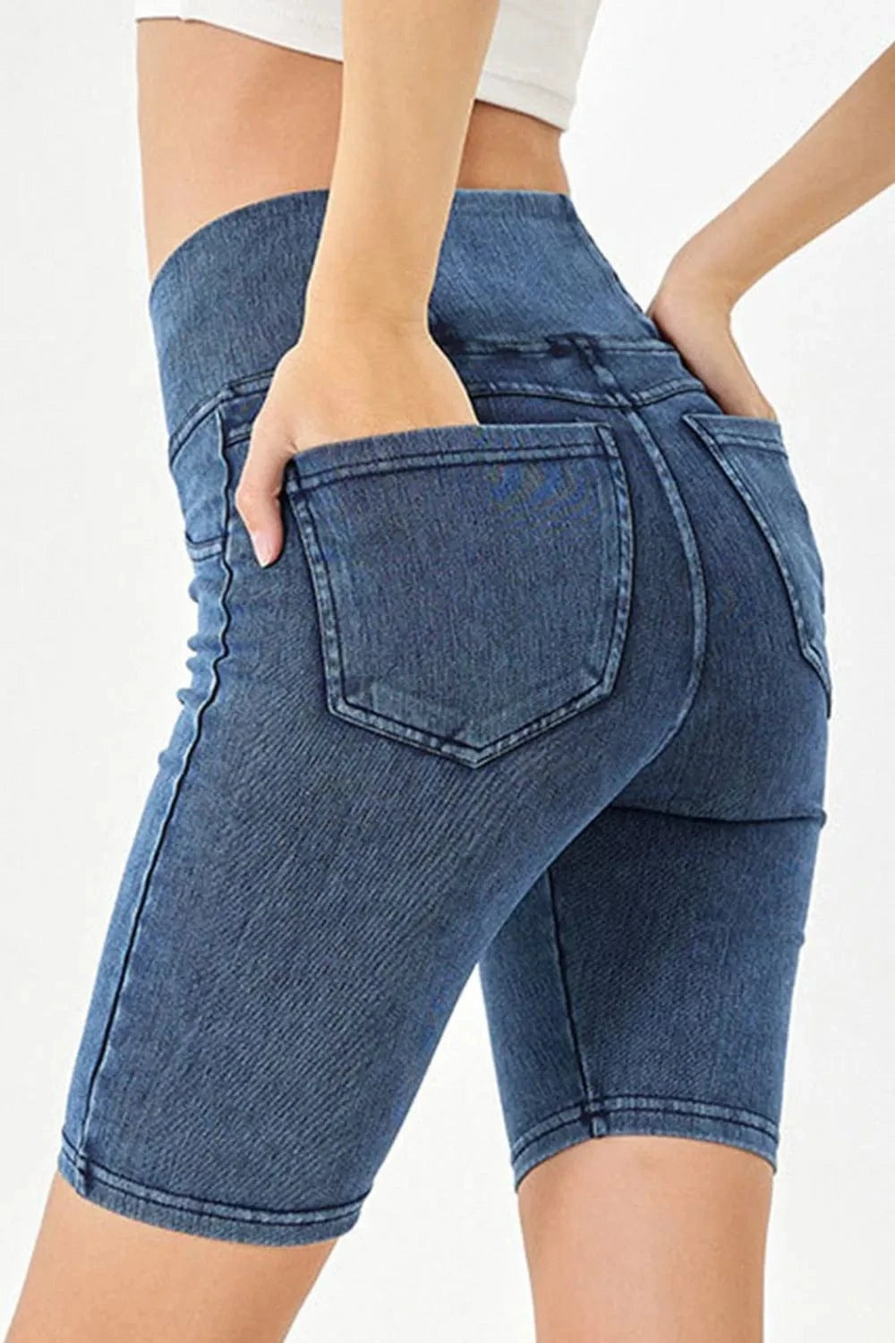 Medium Basic Bae Asymmetrical Waist Denim Shorts with Pockets everyday essentials