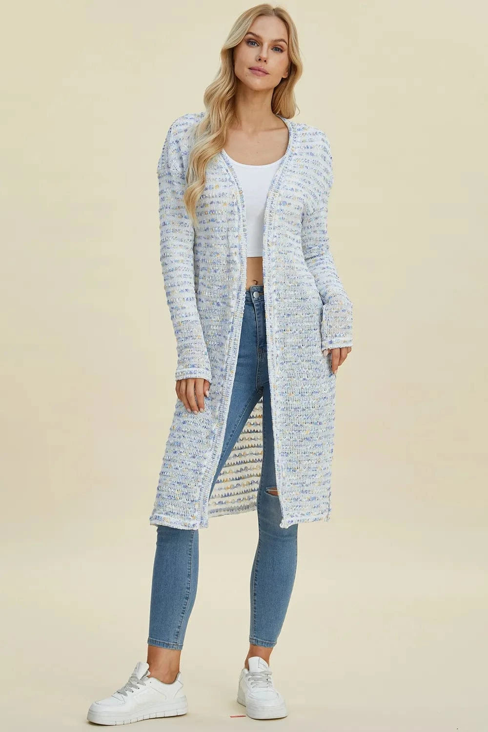Multicolor Double Take Full Size Open Front Longline Cardigan everyday essentials