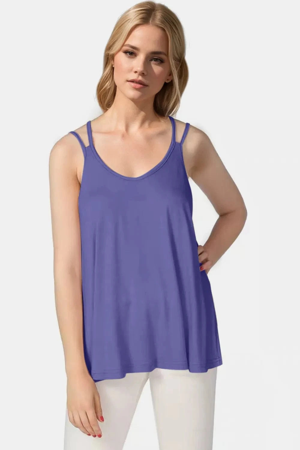 Navy Basic Bae Bamboo Scoop Neck Double Spaghetti Straps Cami everyday essentials