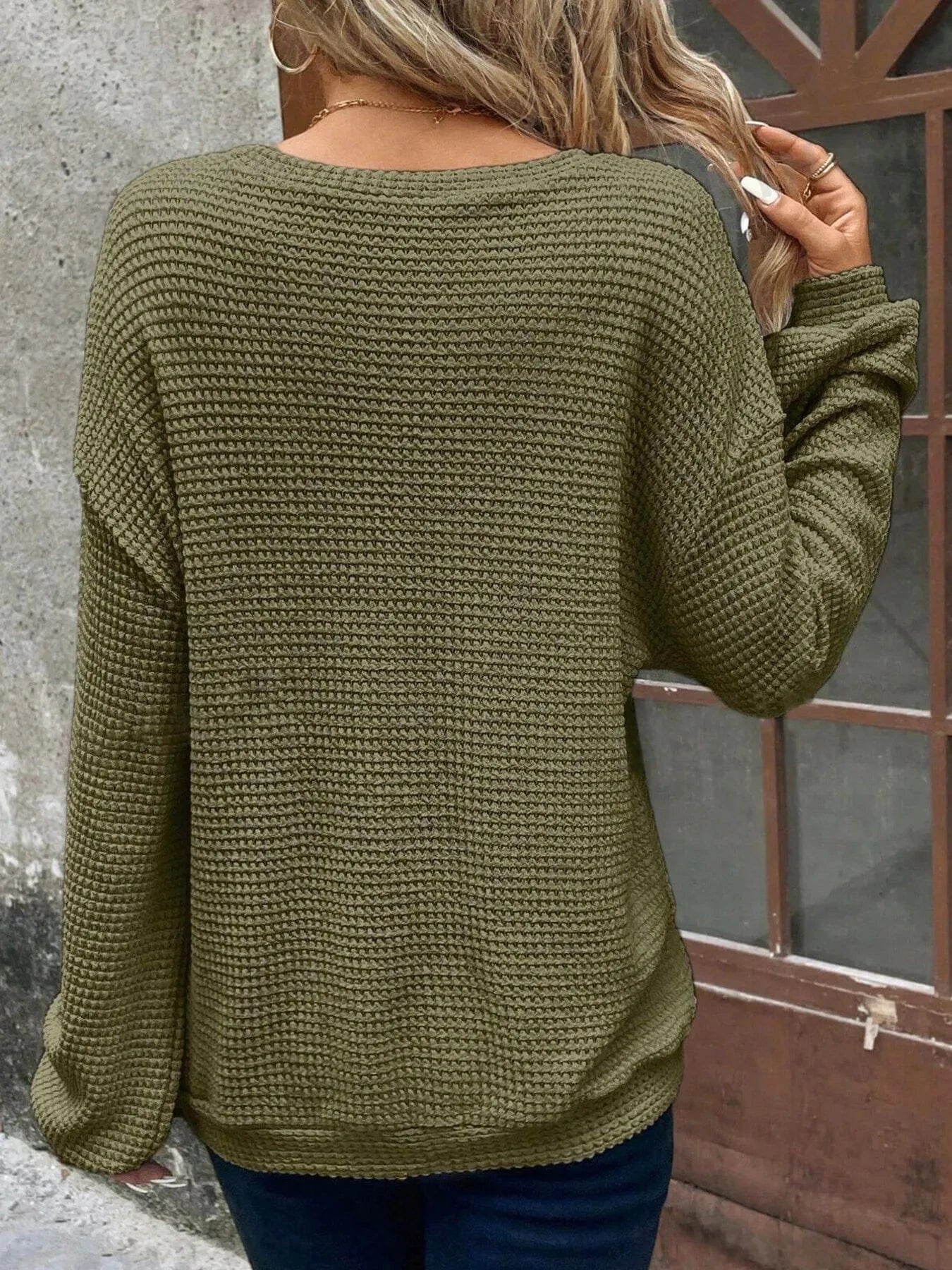 Plus Size Relaxed Fit Waffle Knit Round Neck T-Shirt everyday essentials