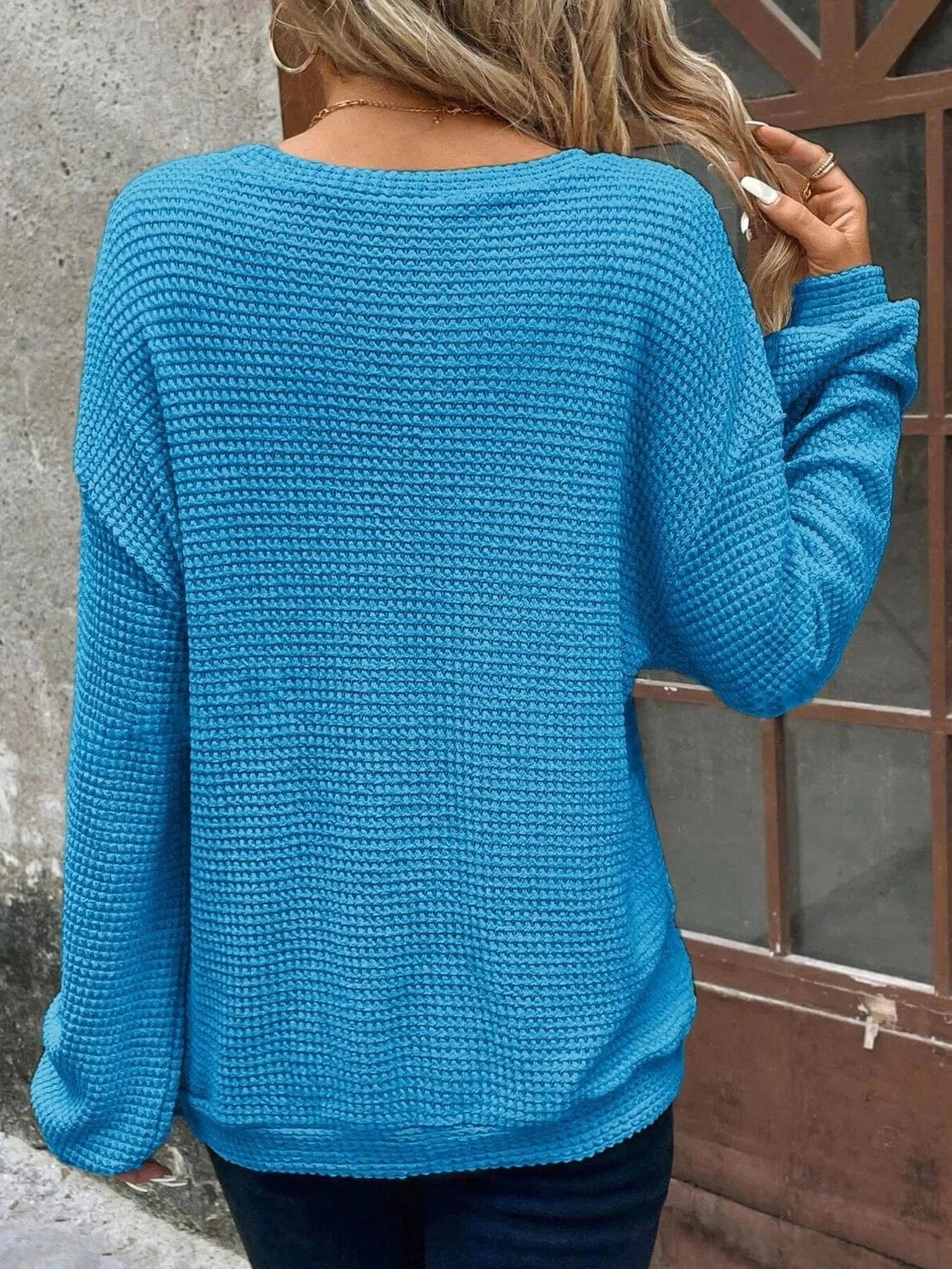 Plus Size Relaxed Fit Waffle Knit Round Neck T-Shirt everyday essentials