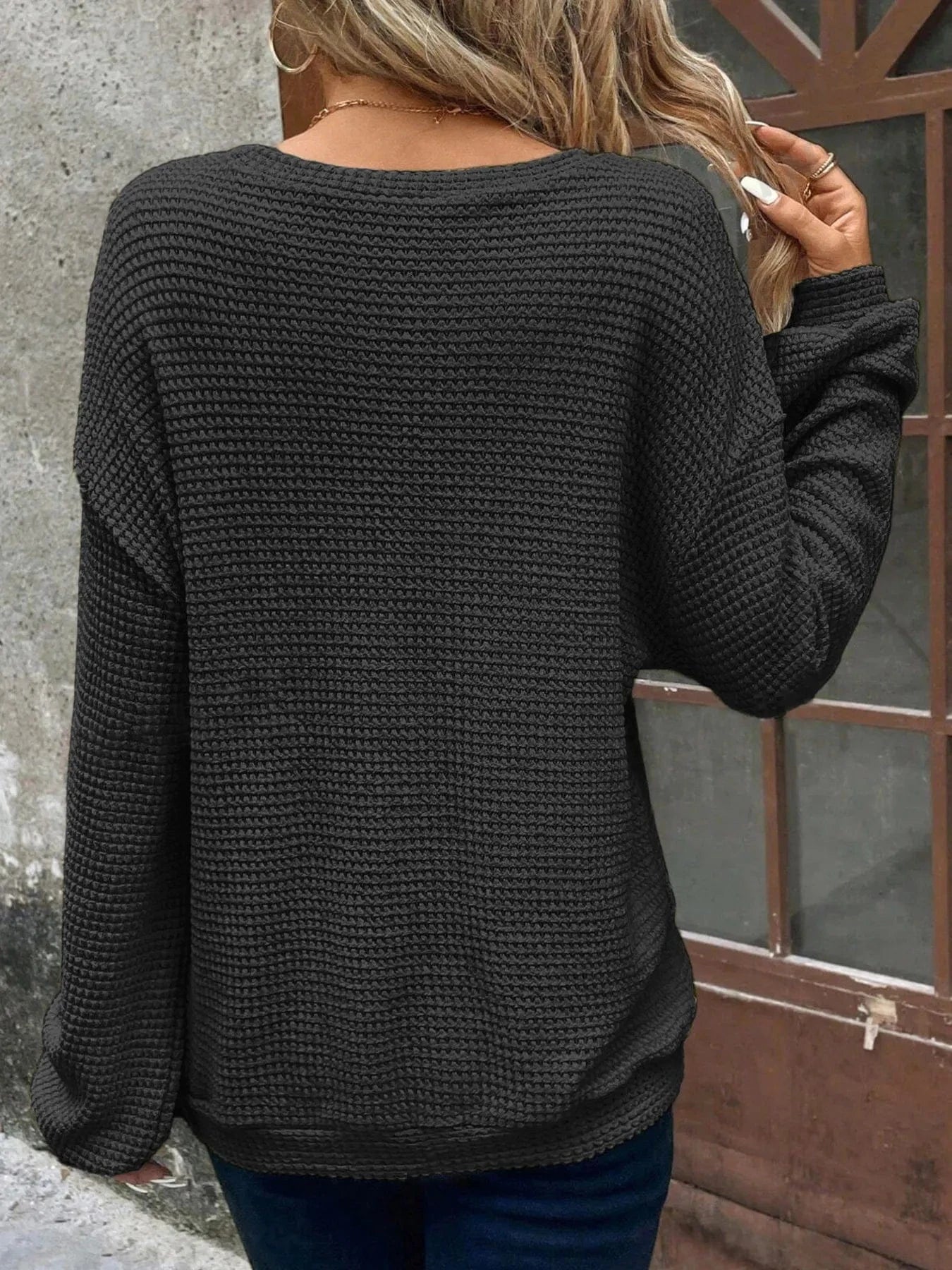 Plus Size Relaxed Fit Waffle Knit Round Neck T-Shirt everyday essentials