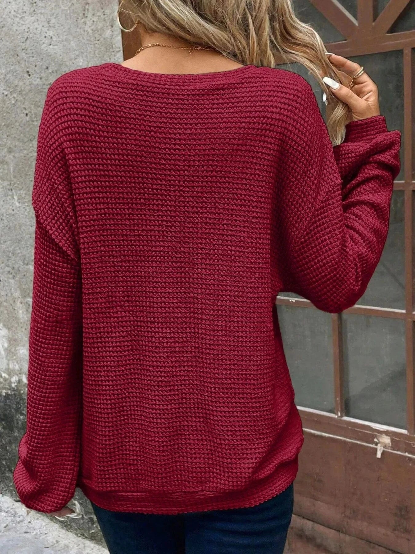 Plus Size Relaxed Fit Waffle Knit Round Neck T-Shirt everyday essentials