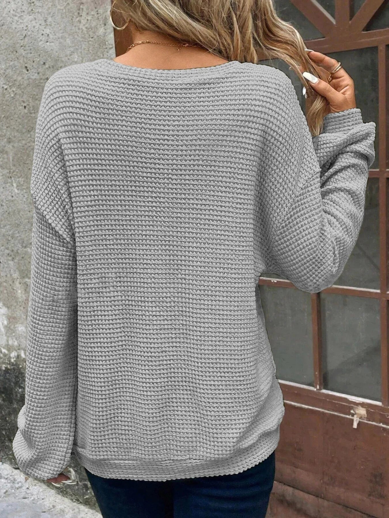 Plus Size Relaxed Fit Waffle Knit Round Neck T-Shirt everyday essentials