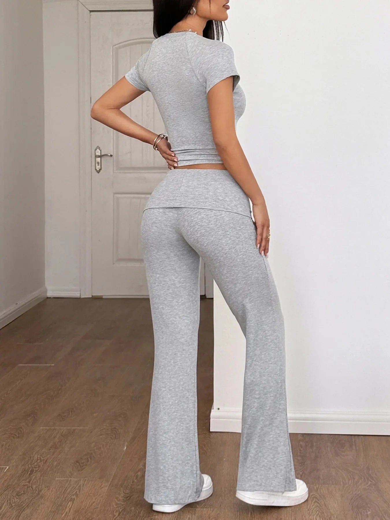 Round Neck Short Sleeve Top and Pants Set everyday essentials