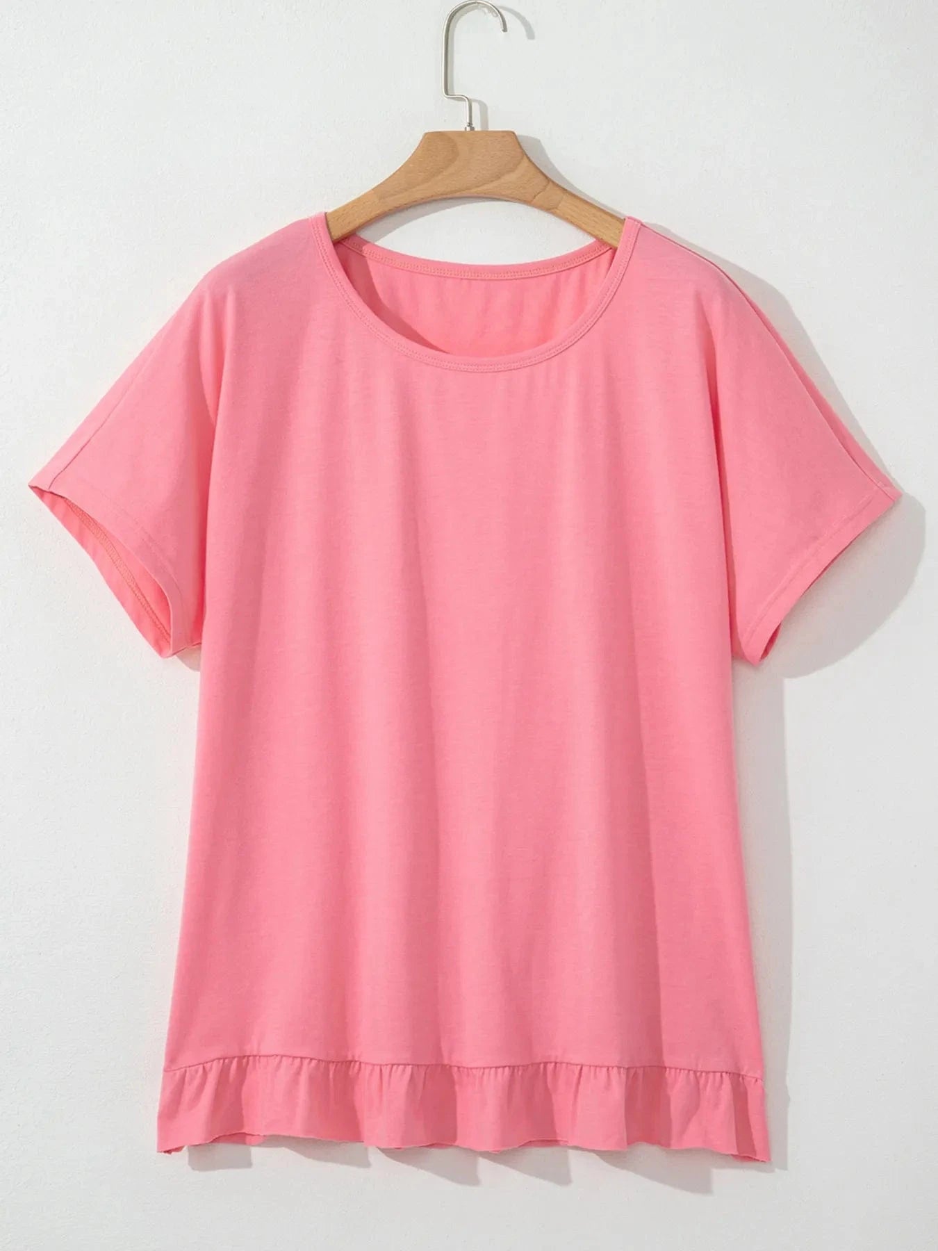 Ruffle Hem Round Neck Relaxed T-Shirt everyday essentials